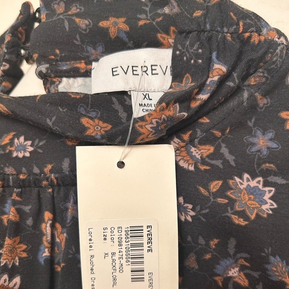 Evereve Lorelei Ruched Knit Black Floral Dress Keyhole Back Stretch, Size XL - Picture 9 of 9